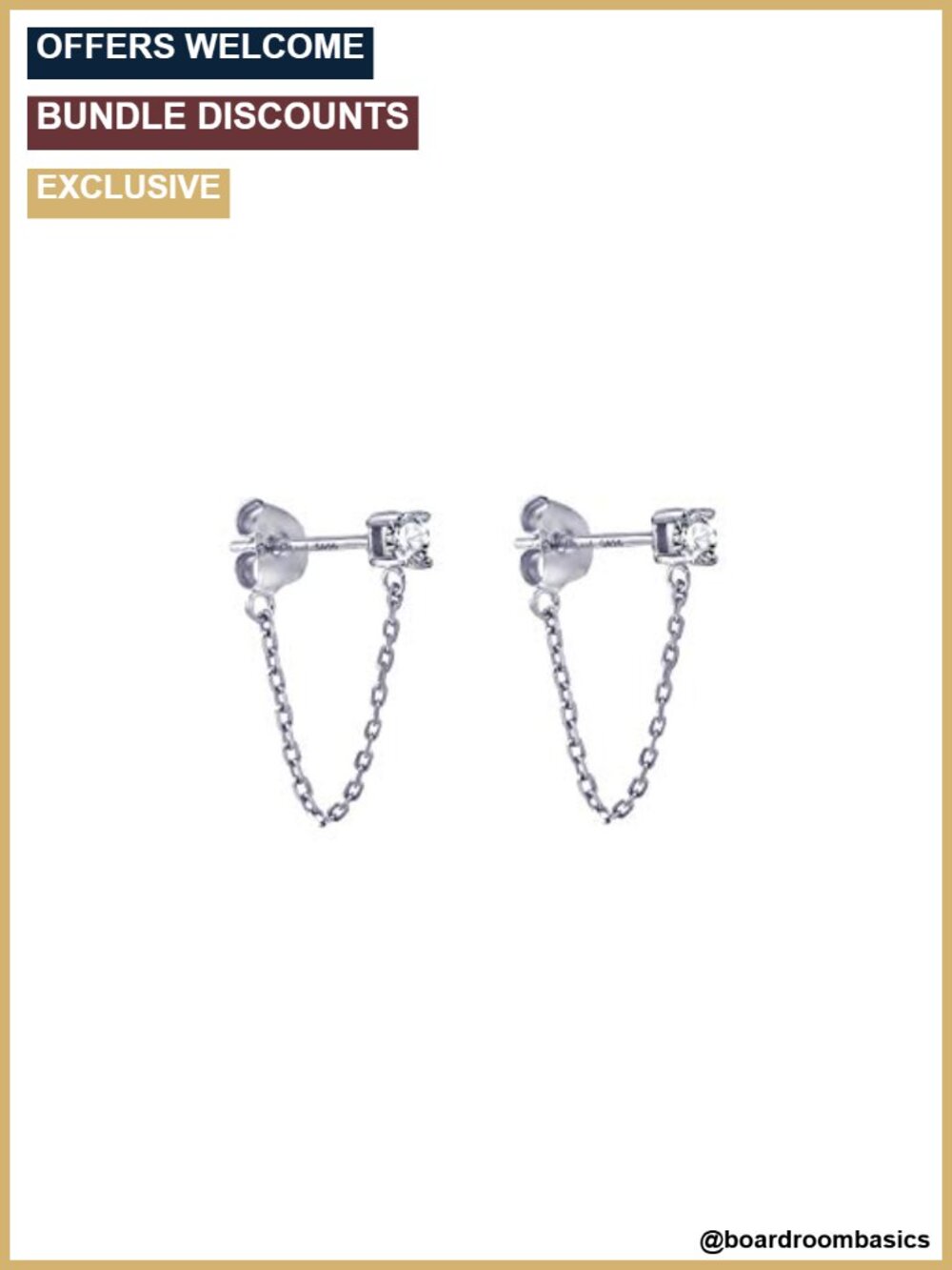 Sterling Silver Gold Plated Chain Earrings Hypoallergenic CZ Dangle